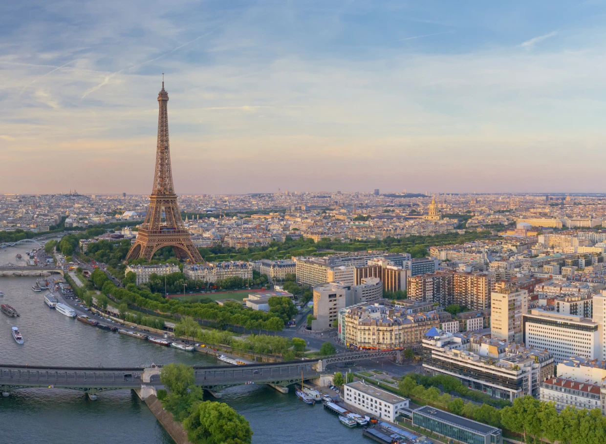 Eiffel Tower overlooking Paris cityscape